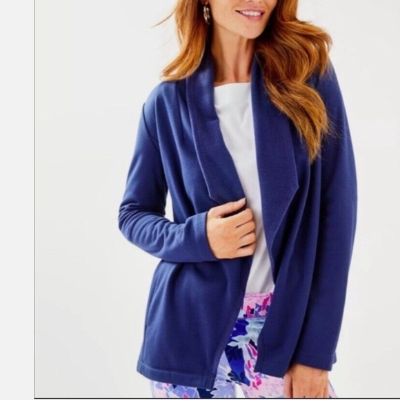 Lilly Pulitzer Women’s Galia Fleece Navy Wrap Cardigan Size Small - Picture 1 of 5